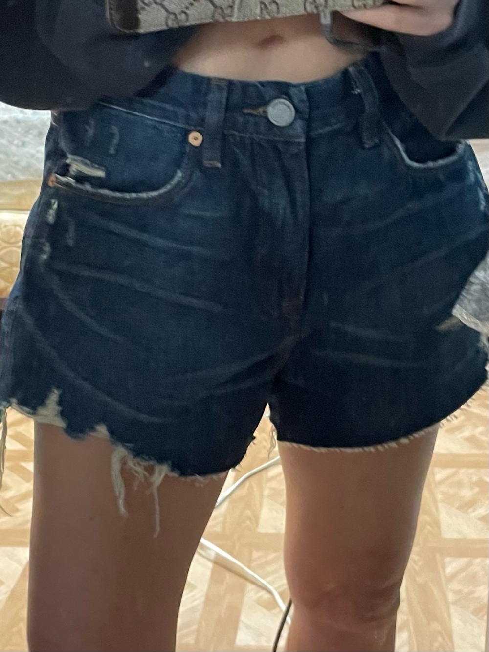 Blank NYC Dark Blue Distressed Denim Shorts